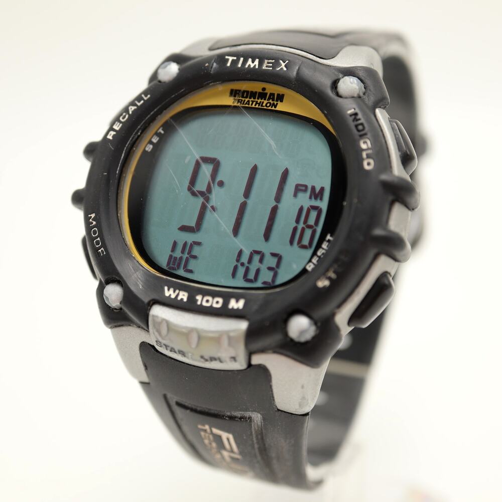 Timex Ironman Triathlon Mens Sport Watch 46mm Digital Gray T5E231 w New Battery